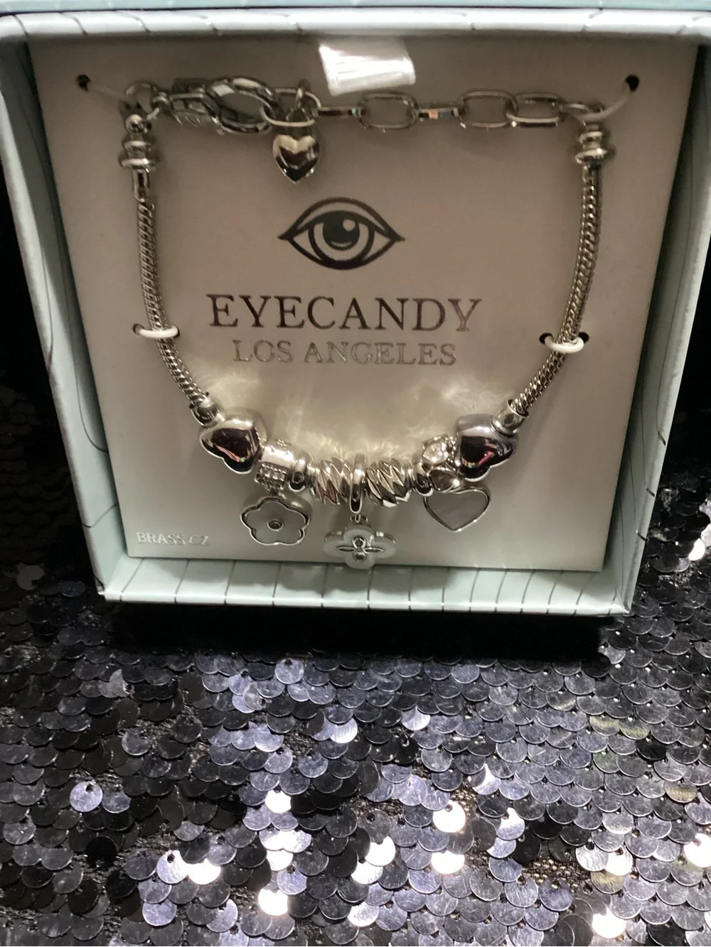 eye candy Silver Heart & Floral Charm Bracelet